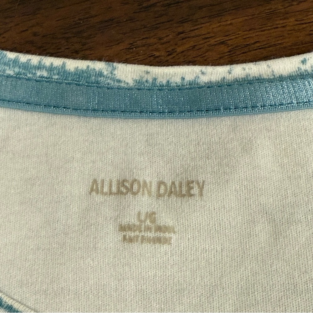 Allison Daley Blue White Aztec Print 3/4 Sleeve Soft Knit Top Women’s L - Picture 5 of 7